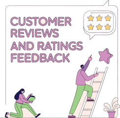Neon-style digital illustration of customer reviews and ratings feedback concept. 3D Rendering