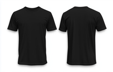 A realistic black T-shirt mockup, showcasing front and back views on a clean white background. Ideal for branding, custom apparel design, merchandise, online stores, and fashion presentations.
