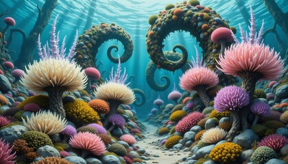 Fototapeta premium vibrant underwater coral reef scene with colorful sea creatures