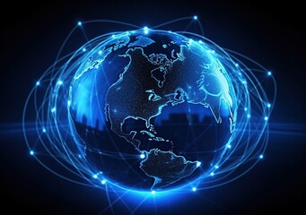 Obraz premium overview of the globe with an internet connection, Telecommunication and data transfer, Communication technology with global internet network