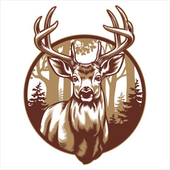 Isolated brown deer head vector illustration with cute antlers