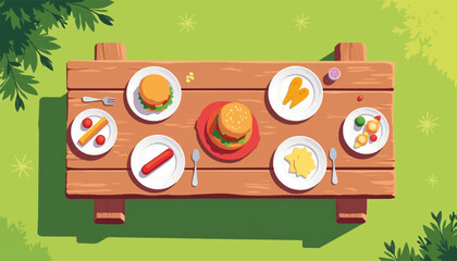 Obraz premium Colorful barbecue spread on picnic table, outdoor celebration