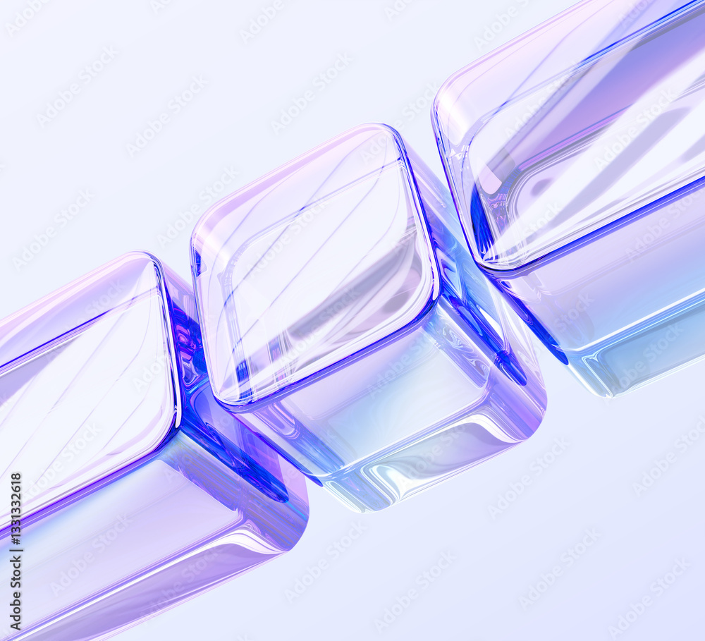 Poster 3d crystal background with glass holographic cube pattern. abstract geometric transparent block shap