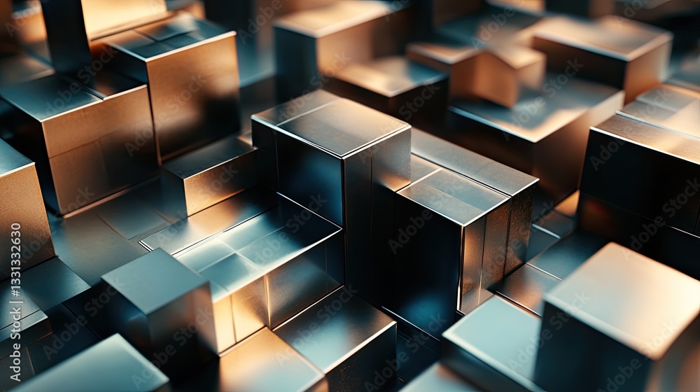 Aufkleber abstract 3d render of interlocking metallic cubes with warm and cool tones