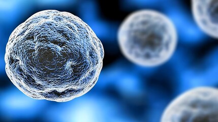 Microscopic Cells With White Outline In Blue Background