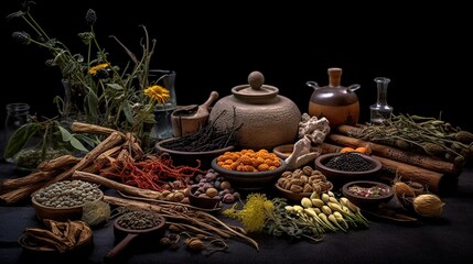 Fototapeta premium Chinese medicine ingredients, natural traditional herbal medicine, alternative medicine