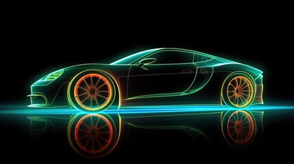 Naklejka premium Side View Neon Glowing Sports Car Silhouette