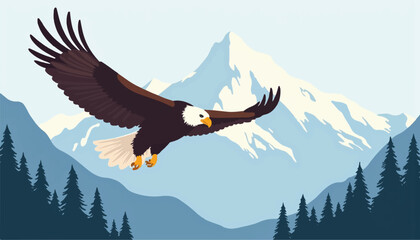 Bald eagle soaring above majestic mountains, freedom and nature