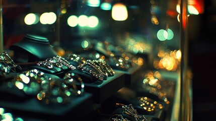 Night Sparkle: Dazzling Jewelry Display in City Lights