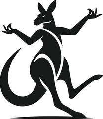 Kangaroo dancing with arms waving vector silhouette