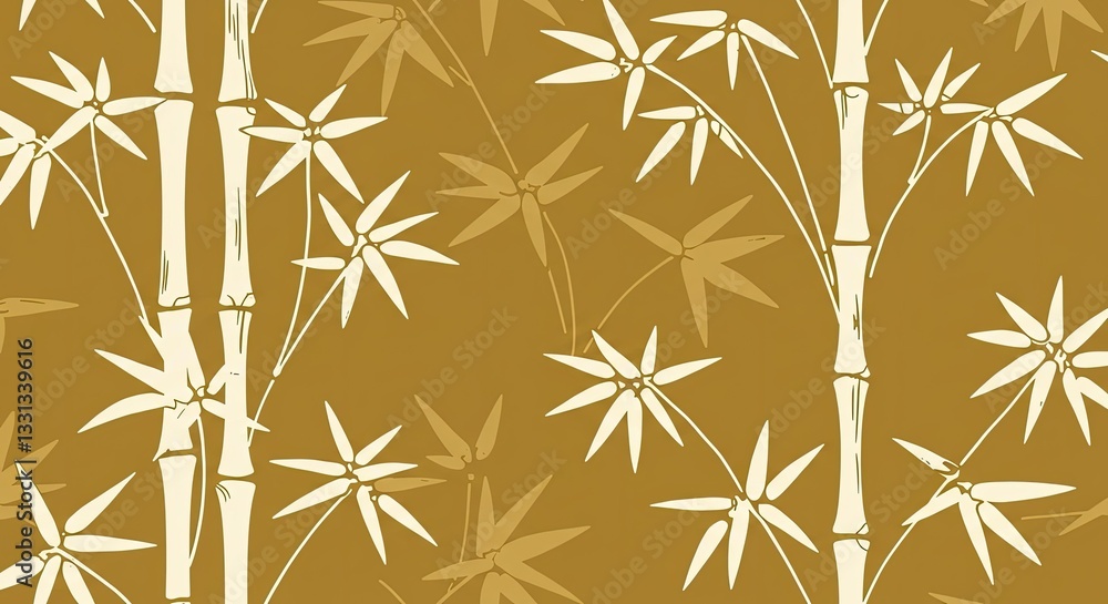 Poster golden bamboo pattern: an elegant and repeating bamboo pattern in shades of gold, creating a sense o