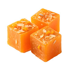 Delightful orange confection with nuts captured on a transparent background
