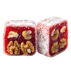 Traditional Turkish delight with nuts on display in simple setting