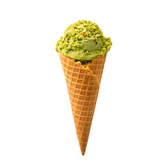 Delicious green ice cream served in a crispy cone