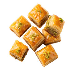 Delicious baklava pieces arranged neatly on a transparent background