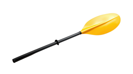 Yellow kayak paddle isolated on transparent background with clipping path