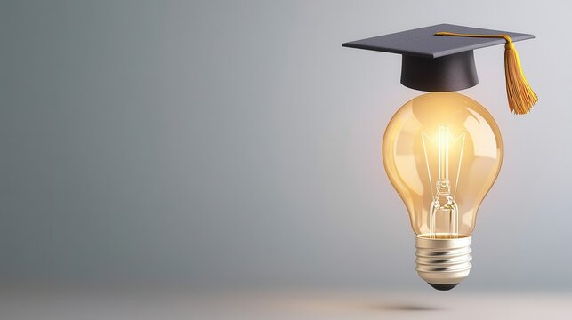Graduation Concept with Light Bulb and Cap for Education Theme