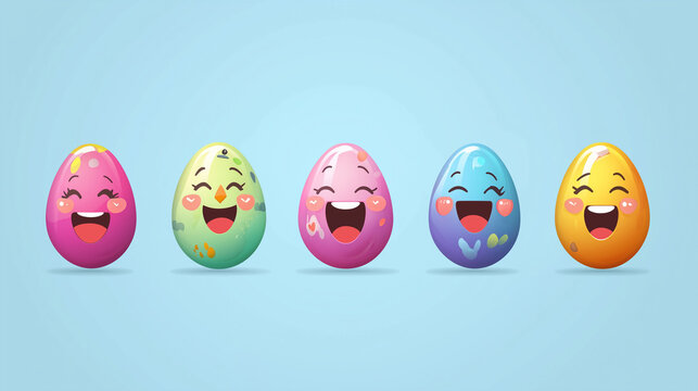 Social media Easter engagement concept featuring emoji-style Easter eggs reacting to messages. Fun and interactive design for digital campaigns and holiday promotions