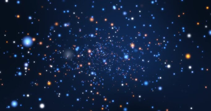 A background with blue and orange particles flying around. Repeatable videos