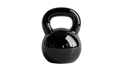 Shiny black kettlebell on transparent background for fitness training