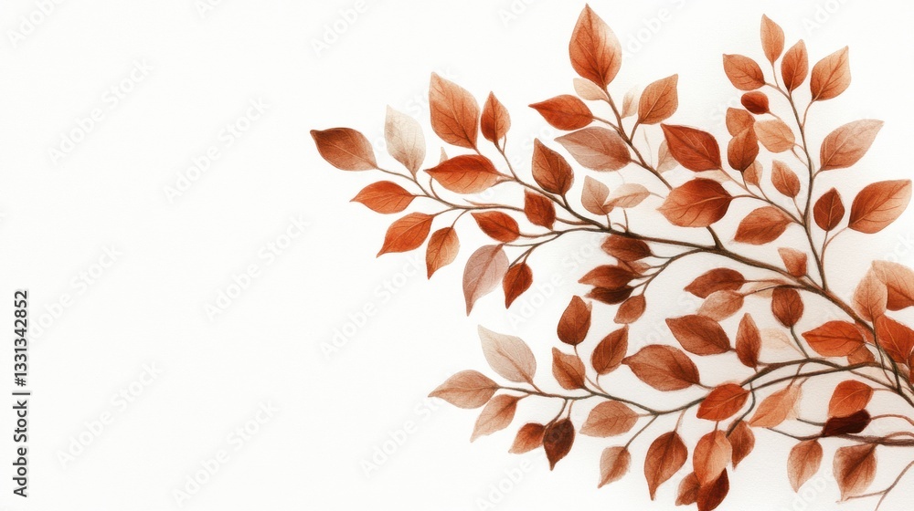 Poster delicate autumn leaves in warm tones on a light background for creative projects