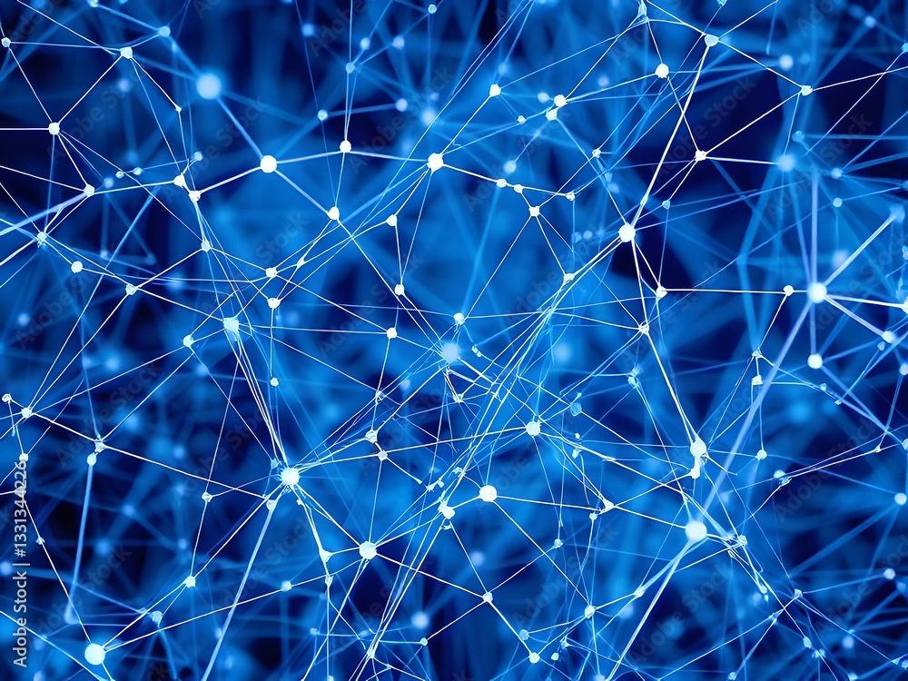Poster abstract blue neural network connection illustration, data flow, modern digital technology backgroun