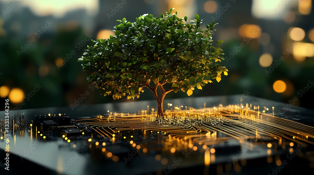 Poster creative composite of tree and circuit board