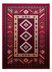 A geometric area rug in red and beige, showcasing a contemporary pattern that enhances the decor of...