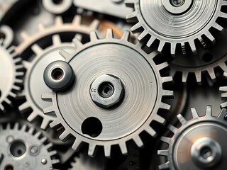 Close-up of Interlocking Steel Gears Machinery, Technology, Industrial, Mechanical Engineering, Part of a System