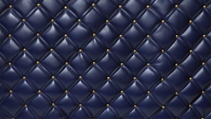 Classic navy blue wallpaper with a quilted leather texture and subtle golden studs, exuding elegance and sophistication.