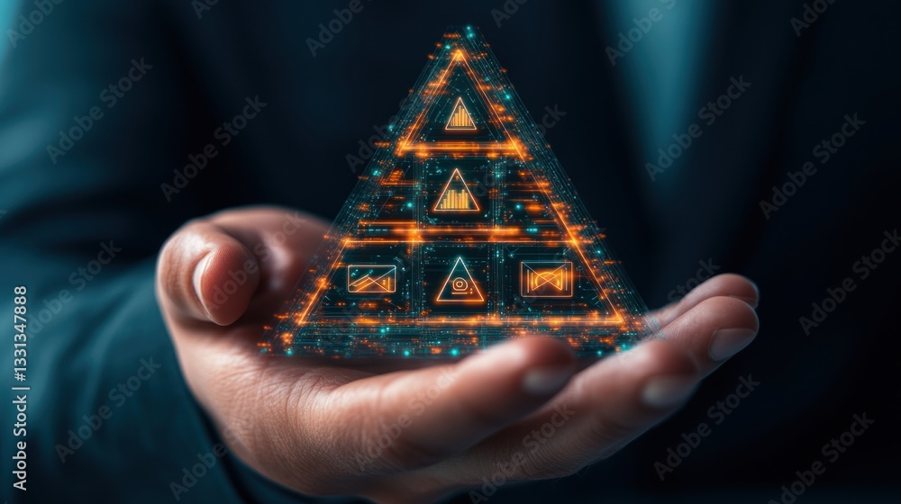 Poster Digital Pyramid of Icons Representing Technology and Communication in Business Strategy