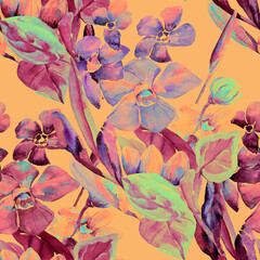Frühlingsblumen.Seamless pattern of wild flowers, watercolor  image  on a colored background.
