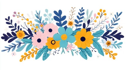 Bright Floral Arrangement with Colorful Flowers and Lush Greenery on White Background