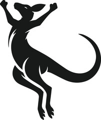 Kangaroo jumping with arms raised joyfully vector silhouette