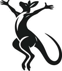 Kangaroo jumping with arms raised joyfully vector silhouette