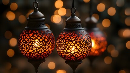 Ornate lanterns glowing, festive bokeh background