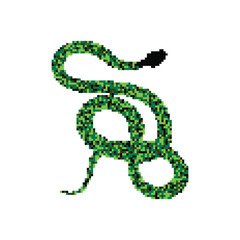 Pixel snake icon, 8 bit viper symbol, retro style computing serpent sign, simple snake silhouette