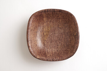 Square Coconut Wood Bowl on White Background
