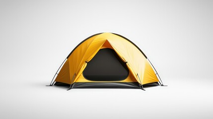 Bright Yellow Camping Tent with Open Entrance on White Background