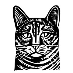Vintage Cat Graphic. Linocut Inspired Vector Illustration