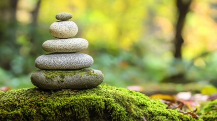 Serene Stacked Stones in Autumn Forest