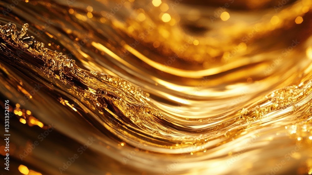 Aufkleber a captivating abstract image of flowing gold liquid with shimmering lights and fluid motion in a dre