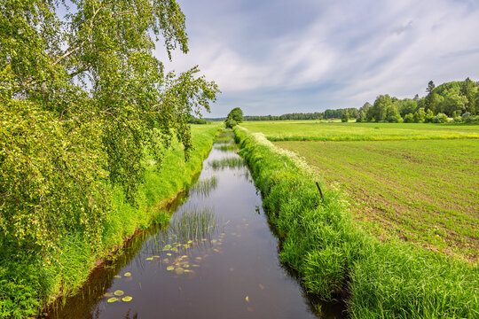 Water canal for drainage fields in the countryside