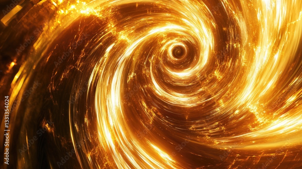 Poster abstract swirling vortex of shimmering golden light creating a mesmerizing spiral effect in dynamic 