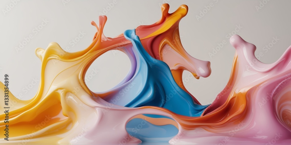 Poster colorful abstract liquid art creating dynamic splashes and fluid shapes in a minimalist setting