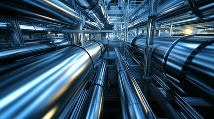Obraz premium Stainless steel tubes in the manufacturing plant