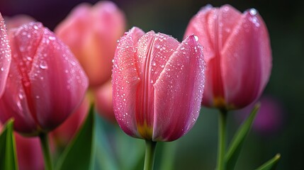 Close-Up of Tulips with Dew Drops