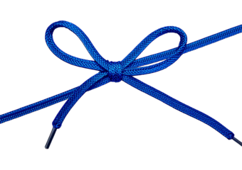 Blue shoelace with bow, isolated on transparent or white background
