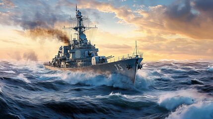 Military Battleship at Sea