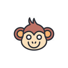 Monkey head colored icons, minimalist vector illustration ,simple transparent graphic element .Isolated on white background